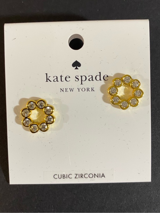 kate spade Jewelry - kate spade gold floral ring stud earrings with clear crystals New